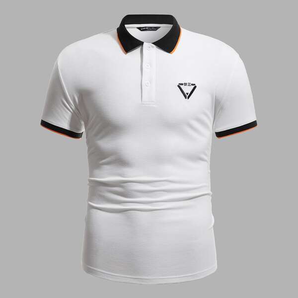 

Men Contrast Trim Polo Shirt, White