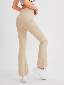 SHEIN BAE Quần Nút màu trơn Giải trí - Màu be - Xem 2