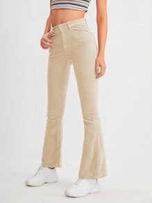 SHEIN BAE Quần Nút màu trơn Giải trí - Màu be - Xem 3