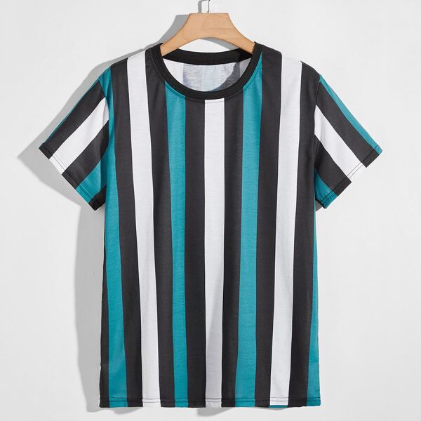

Men Vertical Striped Crew Neck Tee, Multicolor