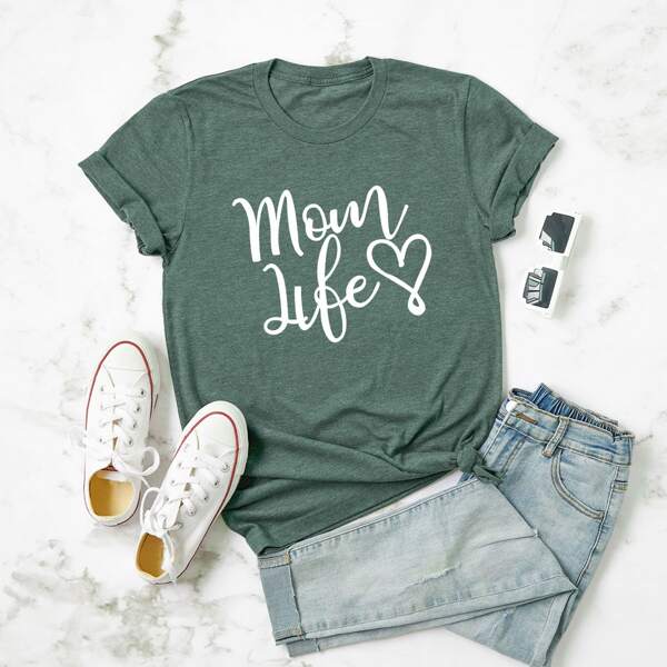

Plus Letter And Heart Print Tee, Dark green