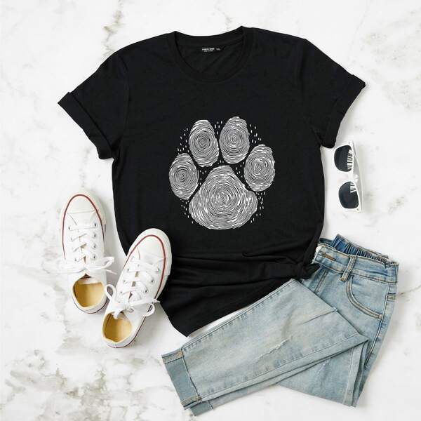 

Plus Cartoon Graphic Round Neck Tee, Black