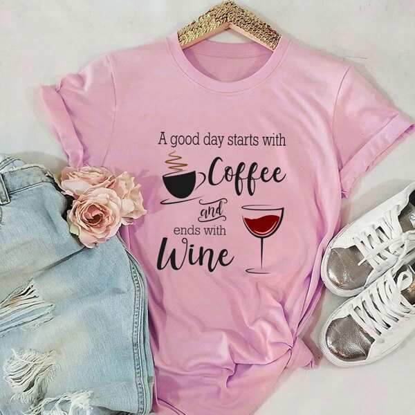 

Plus Slogan And Star Graphic Tee, Baby pink