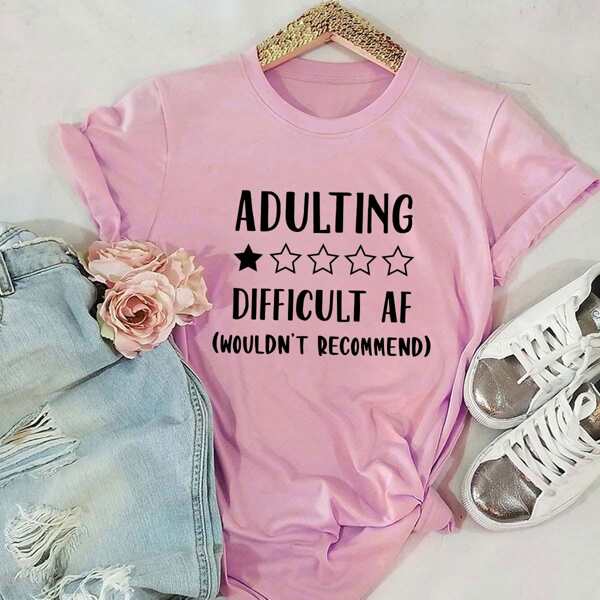 

Plus Slogan And Star Graphic Tee, Pink