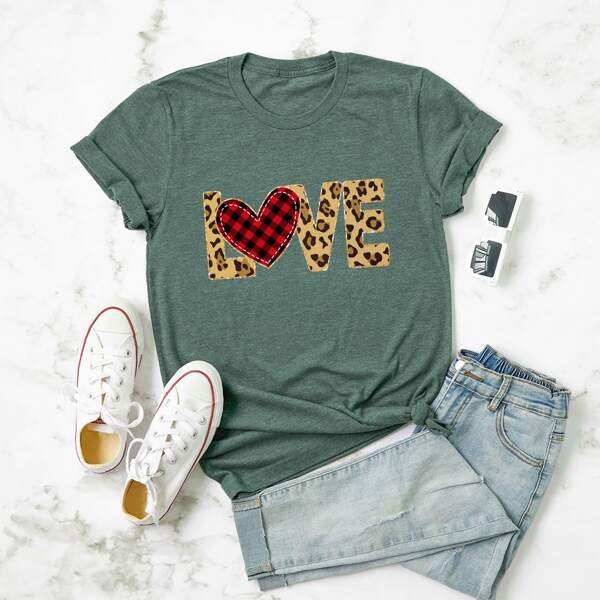 

Plus Leopard Letter Graphic Tee, Dark green