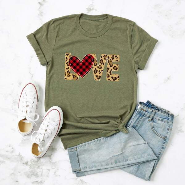 

Plus Leopard Letter Graphic Tee, Army green