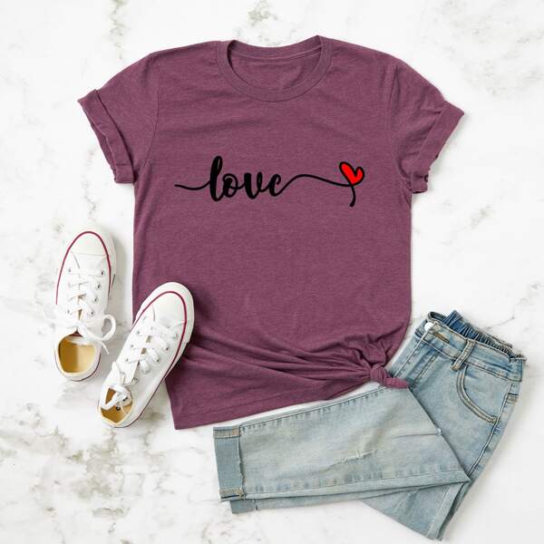

Plus Letter And Heart Print Tee, Purple