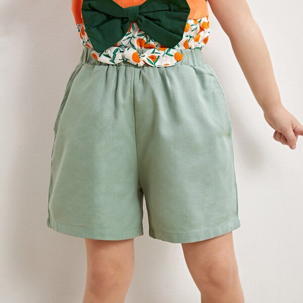 

Toddler Girls Orange Bow Waist Shorts, Mint green