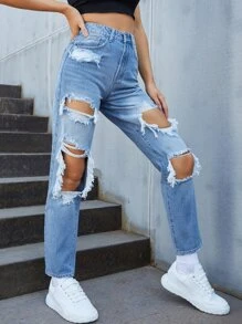 Jeans rotos de cintura alta - Lavado ligero - Ver 5