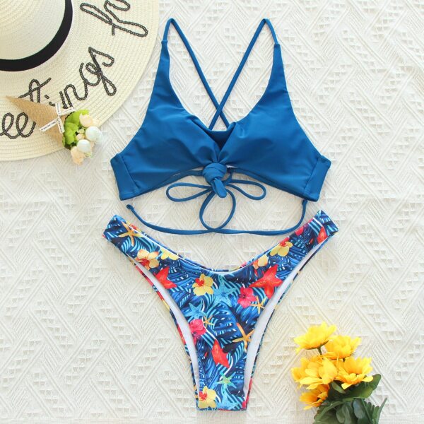 

Floral & Tropical Knot Hem High Cut Bikini Swimsuit, Multicolor