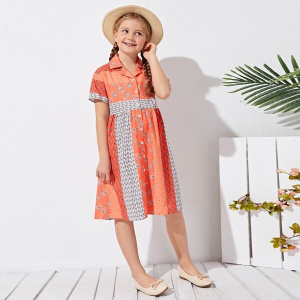 

Girls Paisley Print Button Front Dress, Multicolor