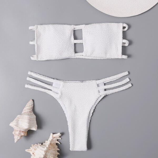 

Textured Cut-out Bandeau Bikini Swimsuit, White