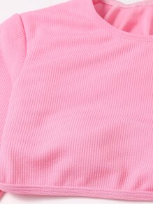 High Waisted Rashguard With Long Sleeve Summer Beach - Pink - View 6