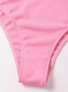 High Waisted Rashguard With Long Sleeve Summer Beach - Pink - View 7