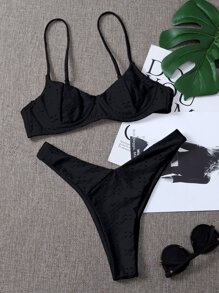 Schiffy Underwire High Cut Bikini Set, For Summer Beach Vacation - Black - View 3