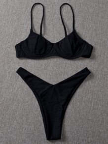 Schiffy Underwire High Cut Bikini Set, For Summer Beach Vacation - Black - View 6