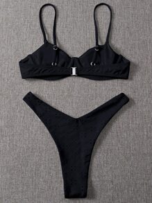 Schiffy Underwire High Cut Bikini Set, For Summer Beach Vacation - Black - View 7