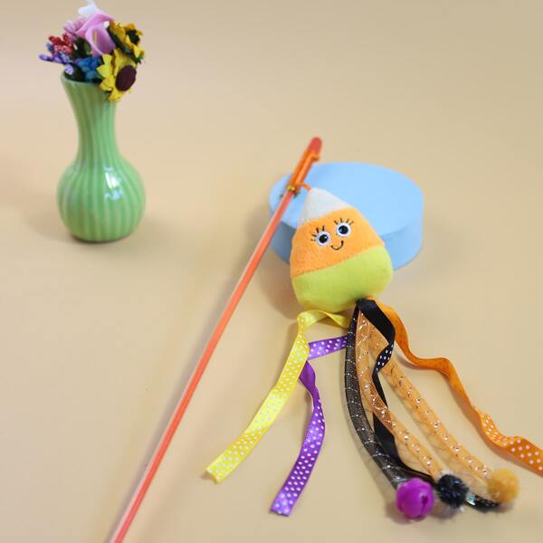 

1pc Cartoon Plush Doll Cat Teaser Wand, Multicolor