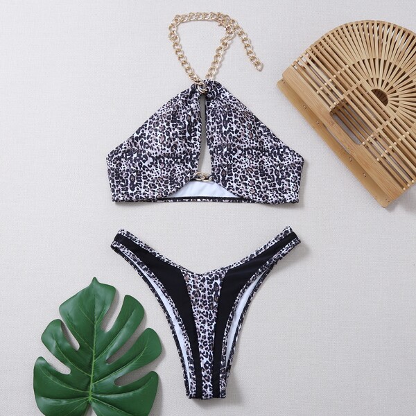 

Allover Graphic Chain Linked Bikini Swimsuit, Multicolor
