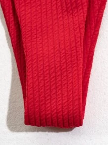 SHEIN Swim 紋理質感比基尼套裝環鏈文胸和丁字褲下裝2入組泳衣 - 紅色 - 查看 7