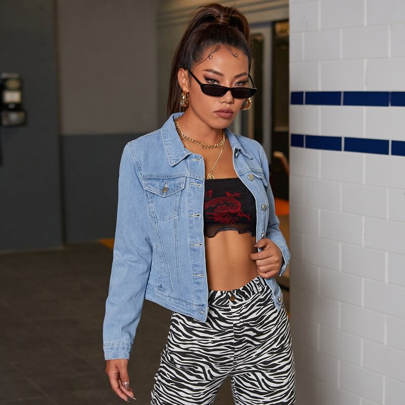 

Fire Print Button Front Denim Jacket, Light wash