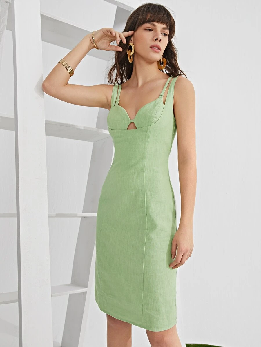 SHEIN Vestido con abertura - Verde Lima - Ver 1
