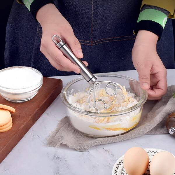 

1pc Stainless Steel Hand-held Dough Mixer, Silver