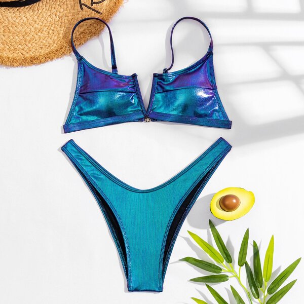 

Metallic V Wired Bikini Swimsuit, Multicolor
