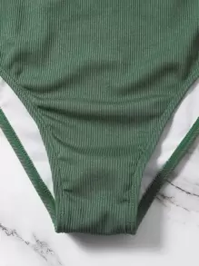 Rib Cut-Out One Piece Swimsuit, For Summer Beach Vacation - Cadet Blue - View 5