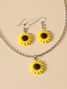3 piezas set joya de niñas con flor - Amarillo - Ver 3