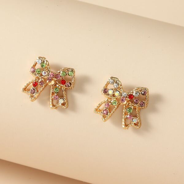 

Girls Rhinestone Bow Knot Stud Earrings, Multicolor