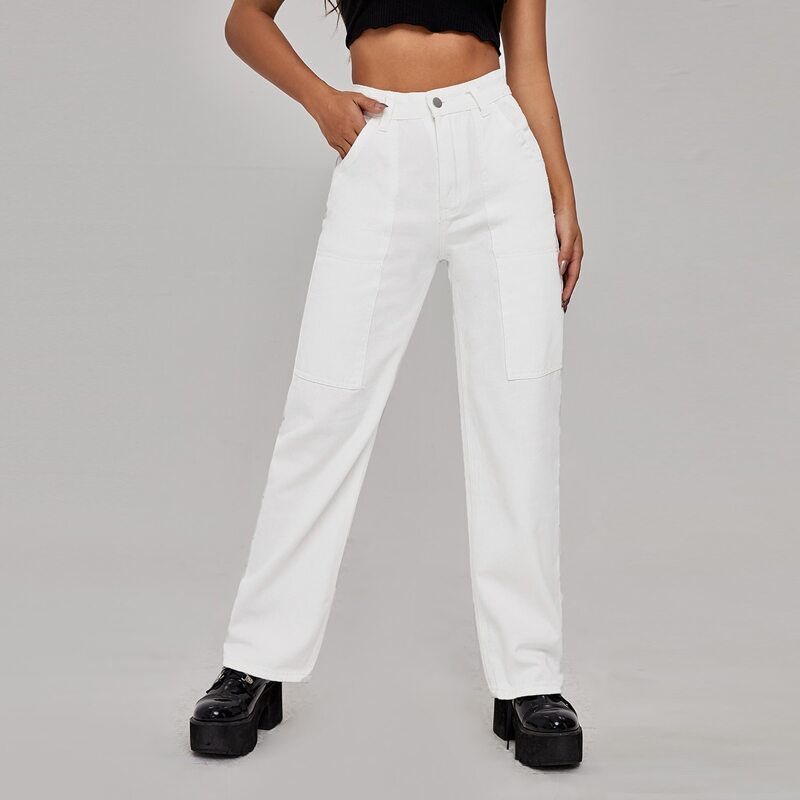 

High Waist Straight Leg Jeans, White