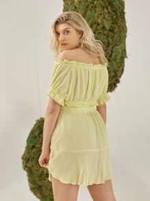 SHEIN VCAY Plus Off Shoulder Frill Trim Lace Detail Top & Skirt Set - Yellow - View 5