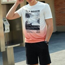 Guys Ombre Letter Graphic Tee & Drawstring Track Shorts Set