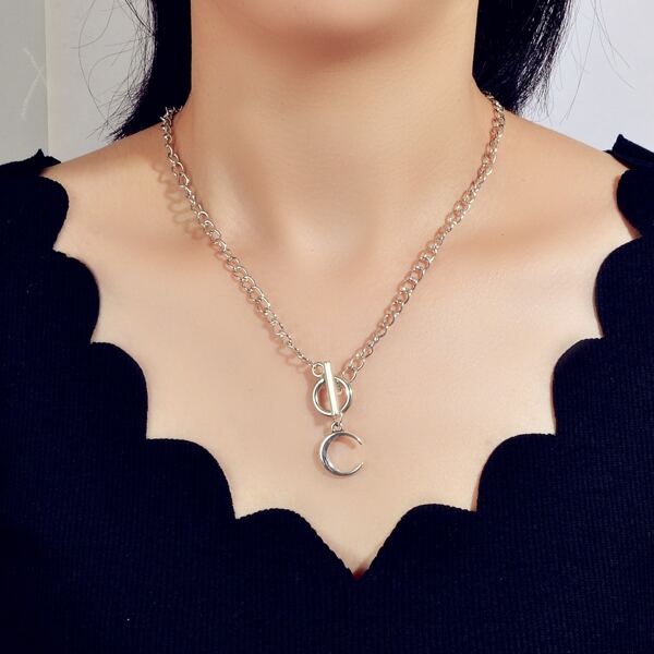 

Moon Charm Necklace, Silver