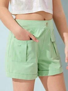 SHEIN شورتات بنات الجيب الصاف كاجوال