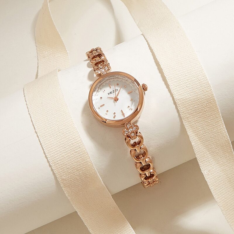 

Rhinestone Decor Round Pointer Watch