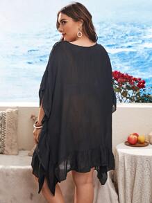 Pareos & Kimonos de talla grande Volante rígido Liso - Negro - Ver 2