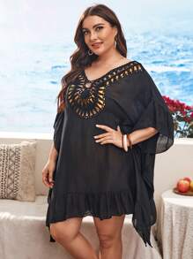 Pareos & Kimonos de talla grande Volante rígido Liso - Negro - Ver 3