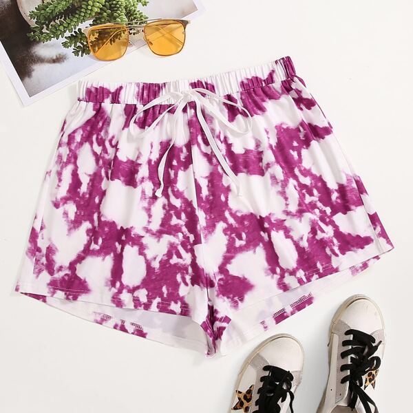 

Plus Tie Dye Knot Front Shorts, Multicolor