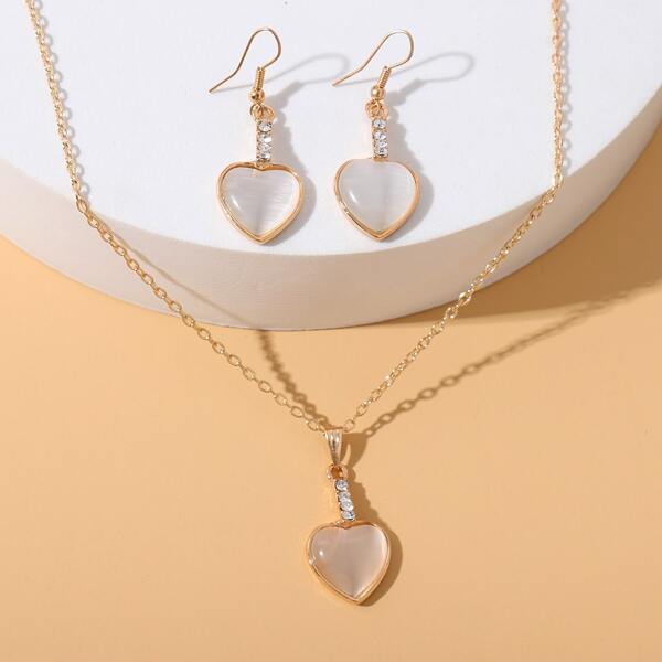 

Heart Charm Necklace & Earrings, Gold