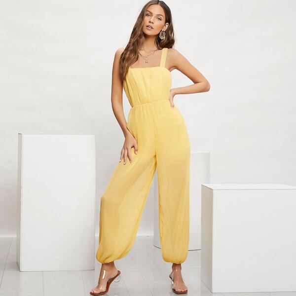 

Plisse Solid Cami Jumpsuit, Yellow