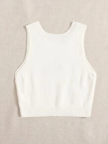 Mushroom Embroidery Crop Knit Top - White - View 2