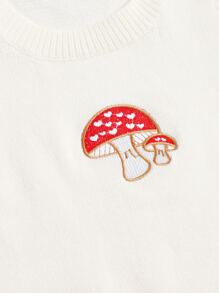 Mushroom Embroidery Crop Knit Top - White - View 5