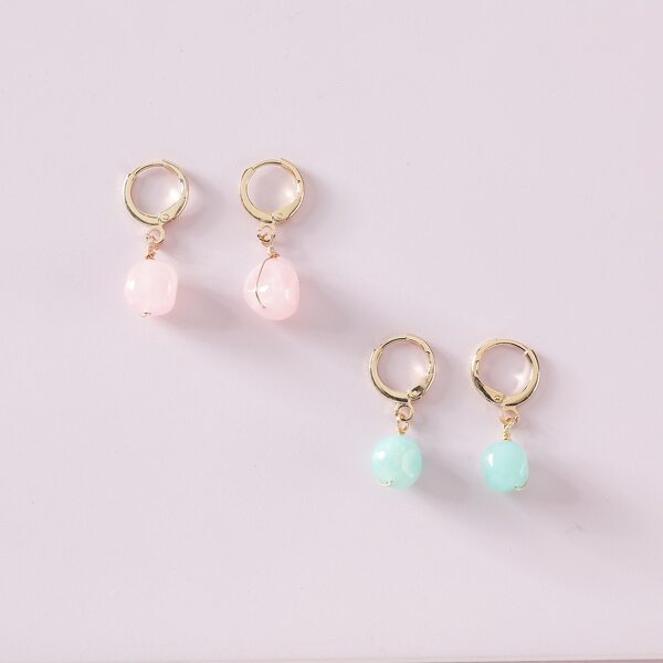 

2pairs Stone Drop Earrings, Multicolor