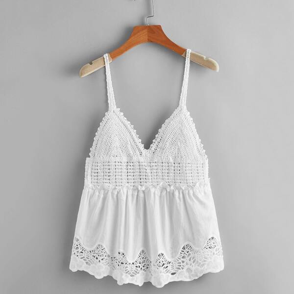 

Lace Insert Sheer Cover Up, White