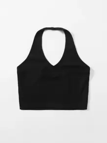 Muchica Rib-Knit Crop Halter Top - Black - View 2