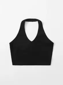 Muchica Rib-Knit Crop Halter Top - Black - View 3