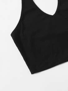 Muchica Rib-Knit Crop Halter Top - Black - View 5
