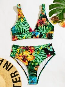 Tropical High Waisted Bikini Set - Multicolor - View 7